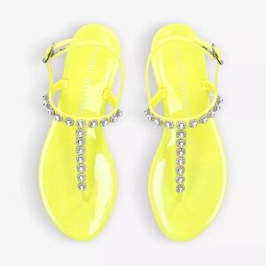 STUART WEITZMAN PEARL CRYSTAL-EMBELLISHED JELLY THONG SANDALS
